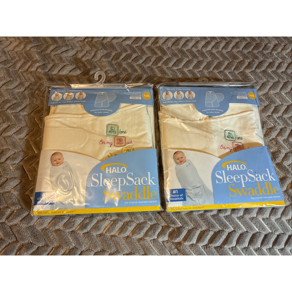 Halo Sleep Sack 3 Way Swaddle NB Embroidered ABC Cream Color 6 -12 Lbs Lot Of 2